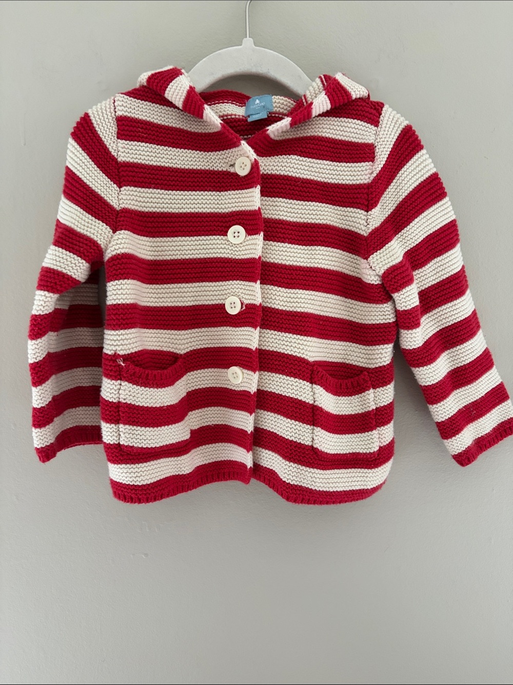 Baby Gap Red and White Striped Hooded Cardigan Sweater 18-24m